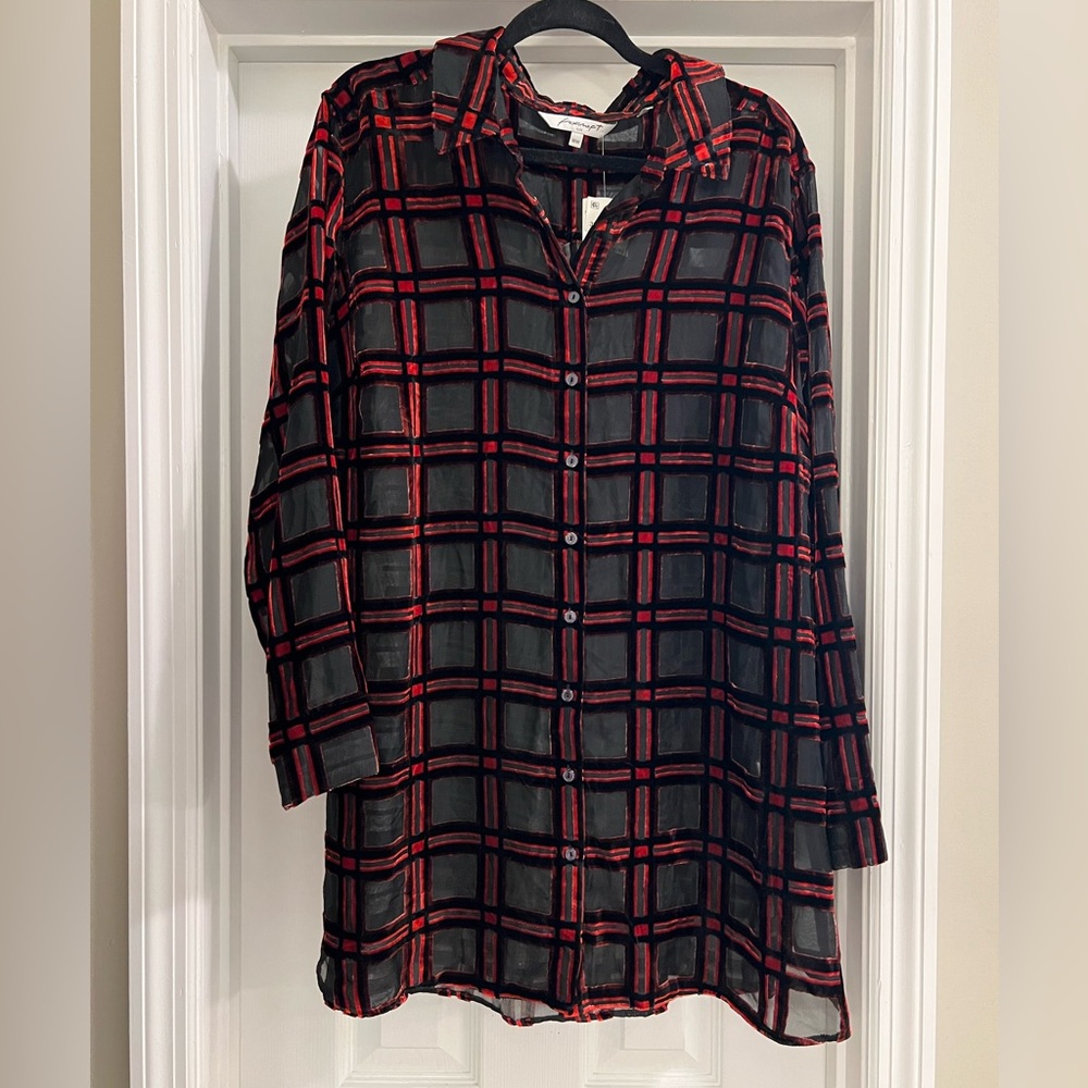 Foxcroft Red and Black Plaid Top NWT 18w